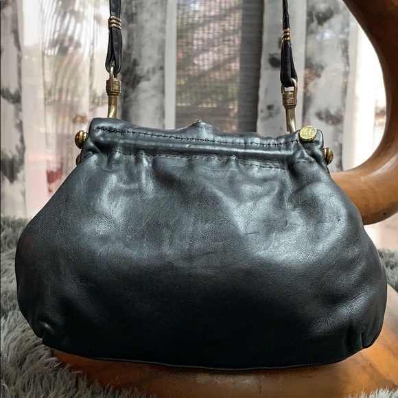 Vintage FS Black Leather Convertible Clutch Bag - Picture 1 of 13